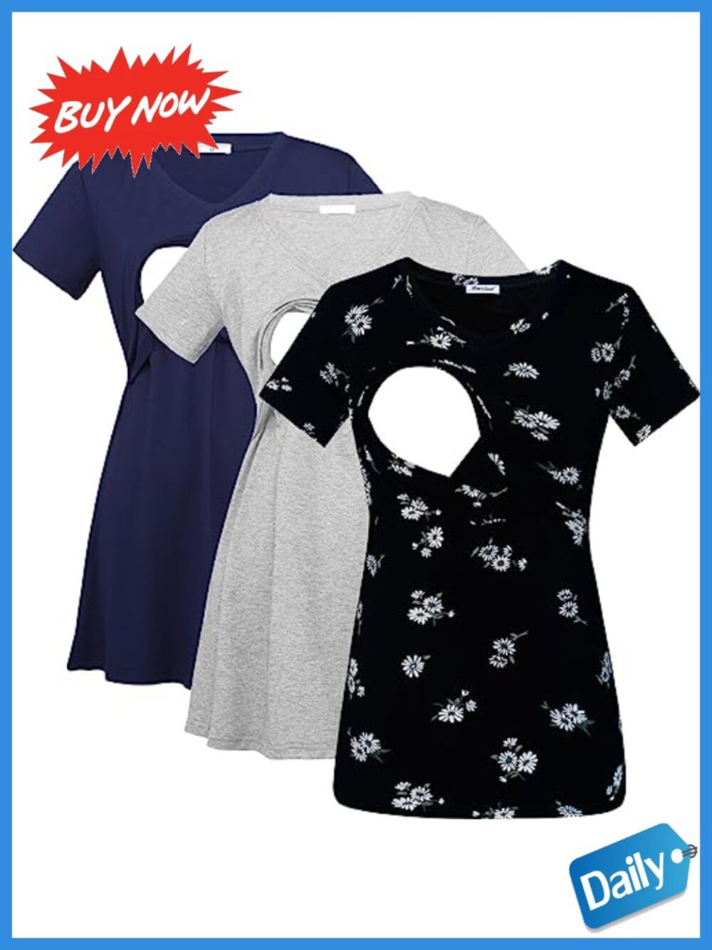 V Neck Nursing Maternity Tops 3 Pack Breastfeeding Tees
